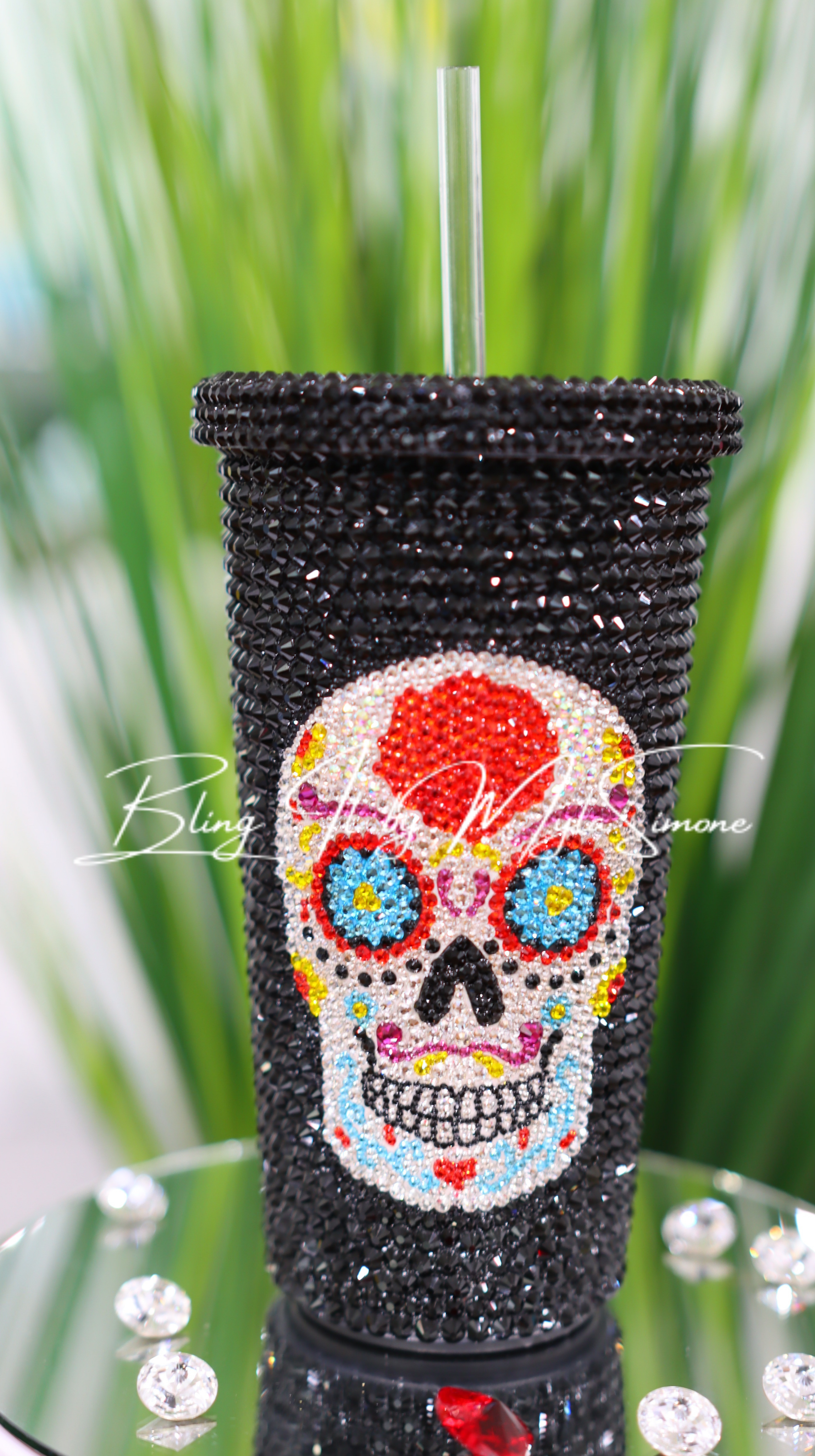 Dia de los Muertos starbucks cup with rhinestones