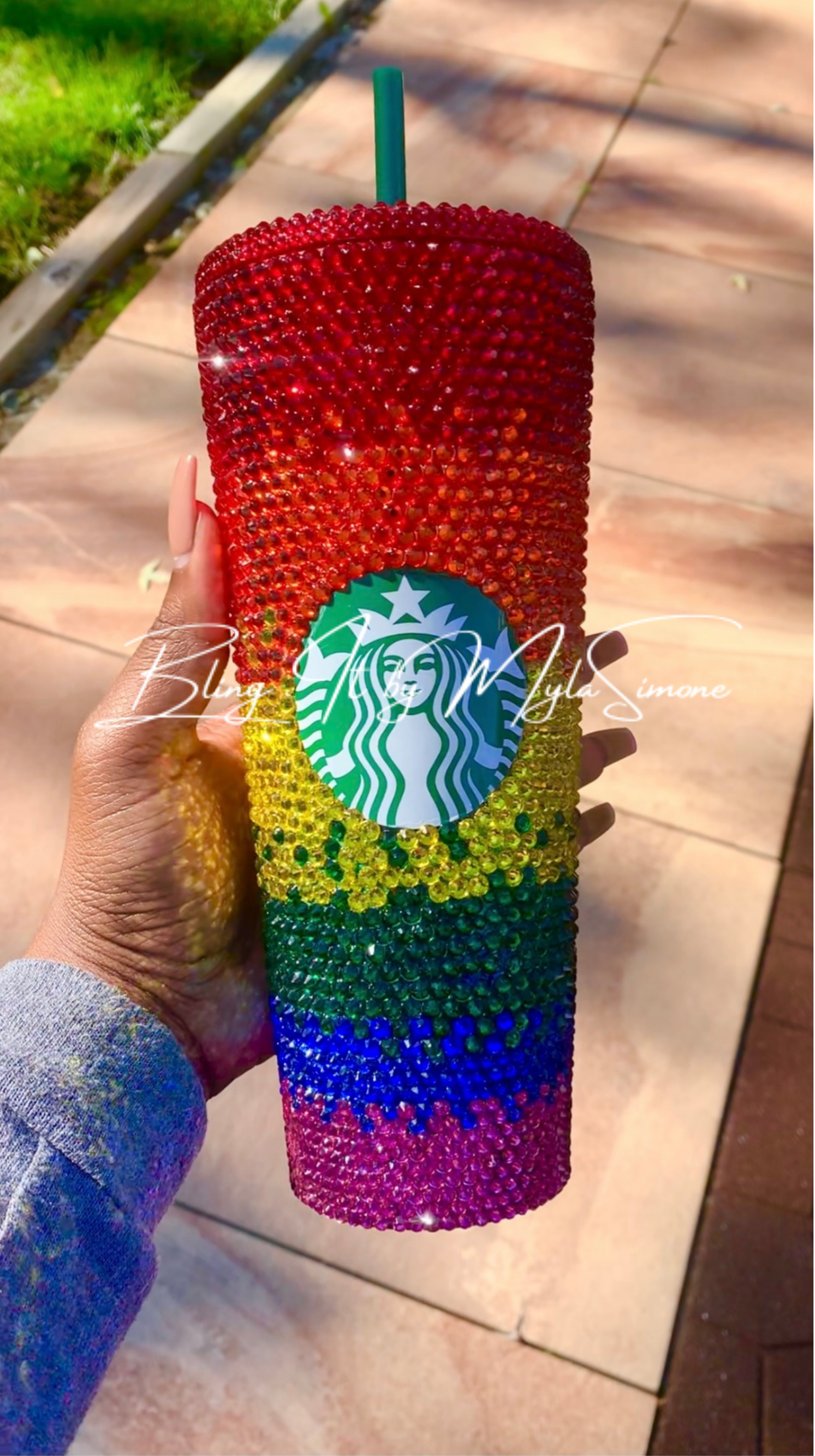 90s Vibes Rainbow Rhinestone/clay Filled Tumbler Starbucks 